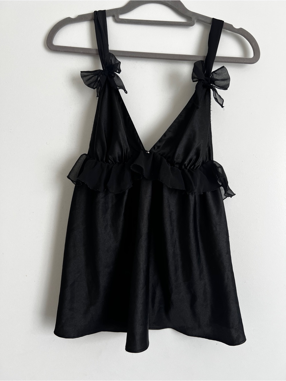 Victoria's Secret Black Bow-Shoulder Ruffle V-Neck Camisole